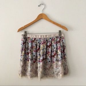 Solemio Floral Print Lace Trim Skirt
